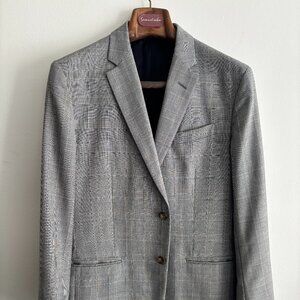 $1800 Brooks Brothers Checked Grey Wool Suit 40- 42, Pants 35 Made in Italy